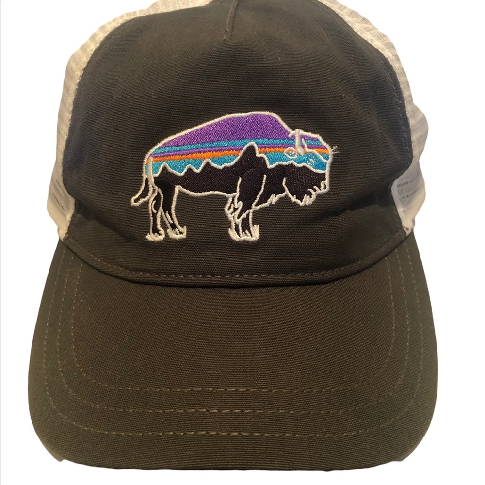 Patagonia Fitz Roy Bison Buffalo Forge Gray Trucker Snapback Mesh Hat Cap OS
